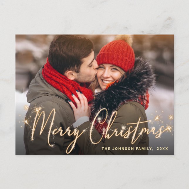 Modernes Goldenes FOTO Weihnachten Gruß Postkarte (Vorderseite)