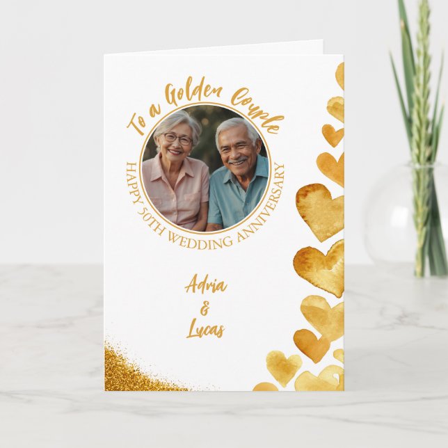 Modernes Goldenes Herz 50. Hochzeitstag Karte (Vorderseite)