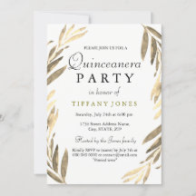 Modernes Goldenes Leaf Quinceanera Party laden ein