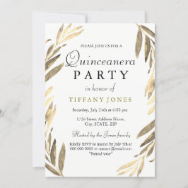 Modernes Goldenes Leaf Quinceanera Party laden ein Einladung