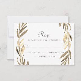 Modernes Goldenes Leaf Wreath Wedding RSVP Karte