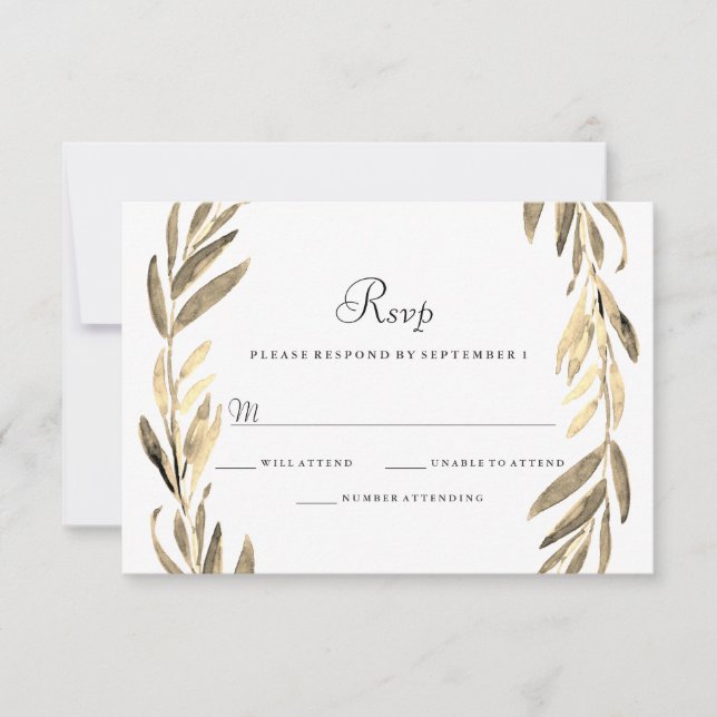 Modernes Goldenes Leaf Wreath Wedding RSVP Karte (Vorderseite)