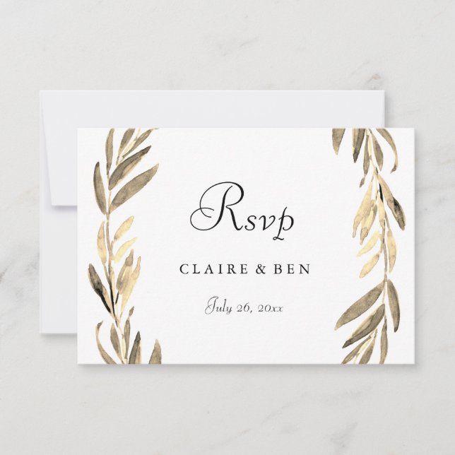 Modernes Goldenes Leaf Wreath Wedding RSVP Karte (Vorderseite)