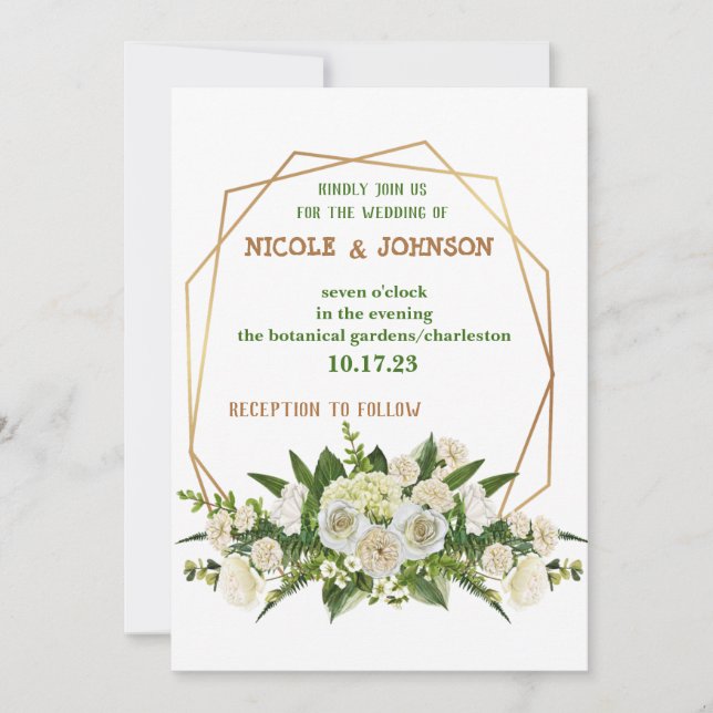 Modernes, goldfarbenes Rahmen Hochzeitseinladung Einladung (Vorderseite)