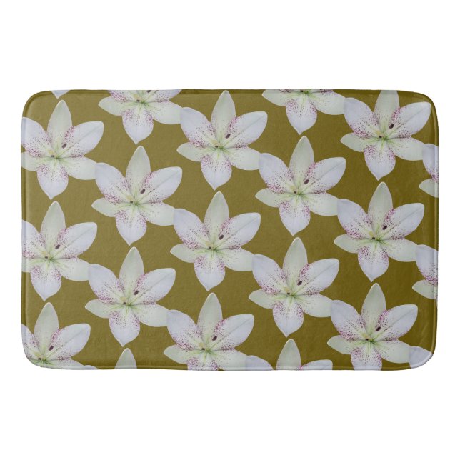 Modernes, goldgelb-geriebtes Lilienmuster-Blume Badematte (Vorderseite)