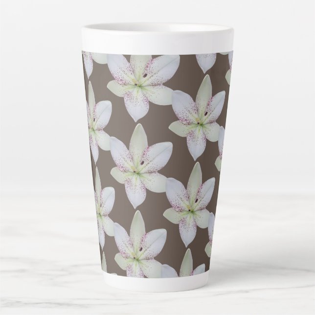 Modernes, goldgelb-geriebtes Lilienmuster-Blume Milchtasse (Vorderseite)