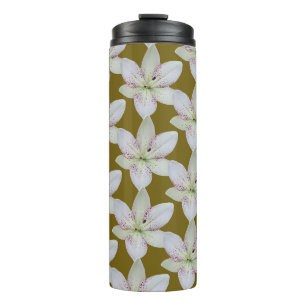 Modernes, goldgelb-geriebtes Lilienmuster-Blume Thermosbecher