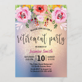 Modernes GoldGlitzer-Ruhestands-mit BlumenParty Einladung