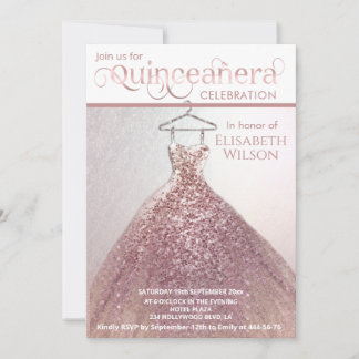 Modernes Goldkleid der Rose Quinceañera Einladung