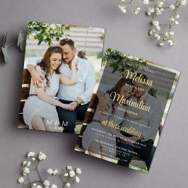 Modernes Goldskript 2 Fotos Hochzeit schwarz Overl Folieneinladung