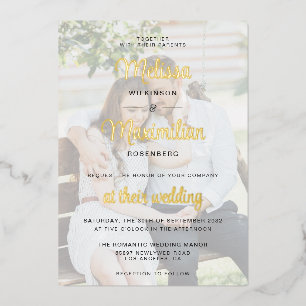 Modernes Goldskript 2 Fotos Hochzeitfolie Einladun Folieneinladung