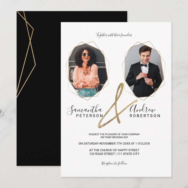 Modernes Goldterrarium Portrait Foto Hochzeit Einladung (Vorne/Hinten)
