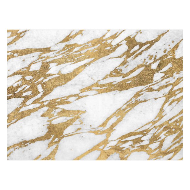 Modernes Goldweißes Marmorschickes Steinmuster Tischdecke (Vorderseite (Horizontal))