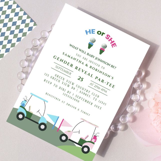 Modernes Golf Baby Gender offenbaren Par-T-Einladu Einladung (Von Creator hochgeladen)