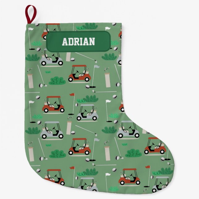 Modernes Golfer-Thema Personalisiert Großer Weihnachtsstrumpf (Vorderseite)