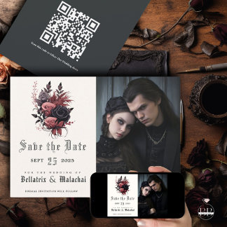 Modernes Goth Black and WoodRose Foto Save The Date