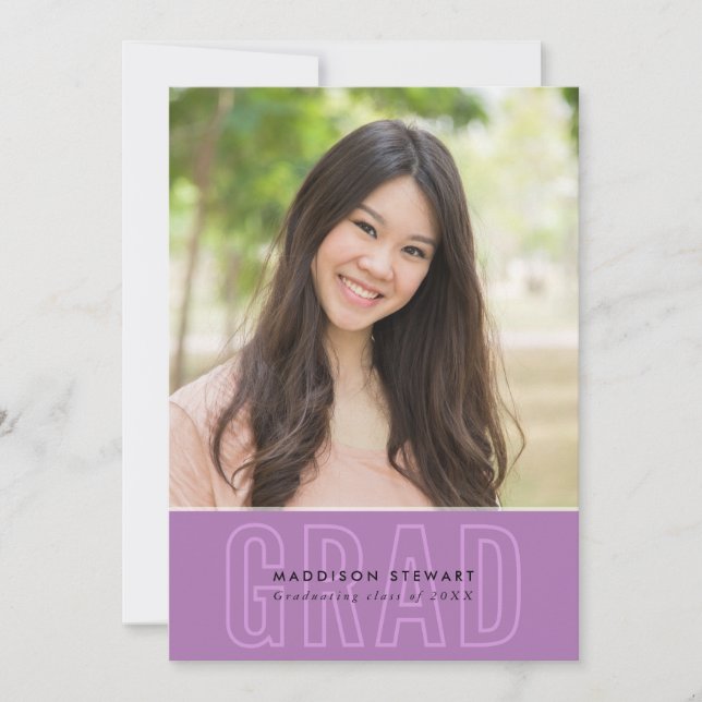 MODERNES GRAD chic Foto Kontur Overlay lila Einladung (Vorderseite)
