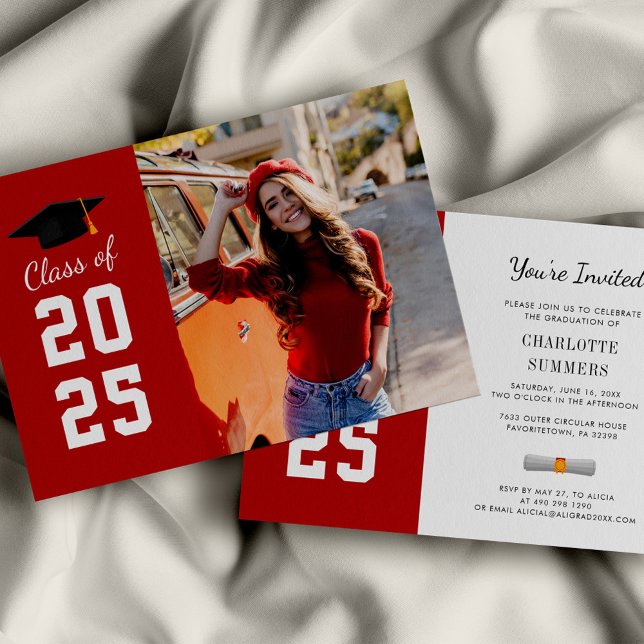 Modernes Grad Foto Abschluss 2025 Party Einladung (Modern Graduation Elegant Photo Party Invitation)