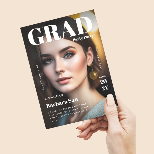 Modernes Grad Party Magazine Foto Abschluss Einladung (Von Creator hochgeladen)