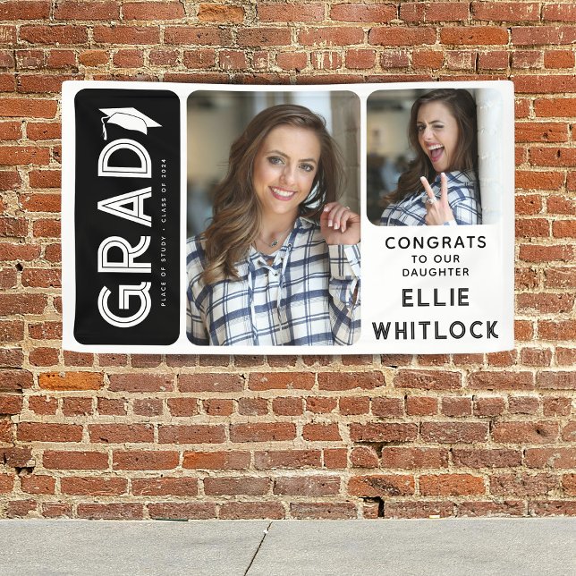 Modernes Graduate 2 Foto Graduation Banner (Von Creator hochgeladen)