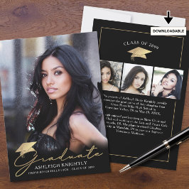 Modernes Graduate 4 Fotos Script Cap Black Gold Ankündigung