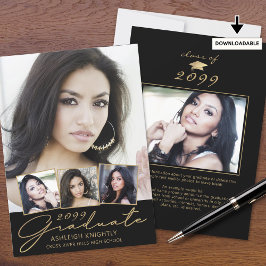 Modernes Graduate 5 Fotos Script Black Gold Ankündigung