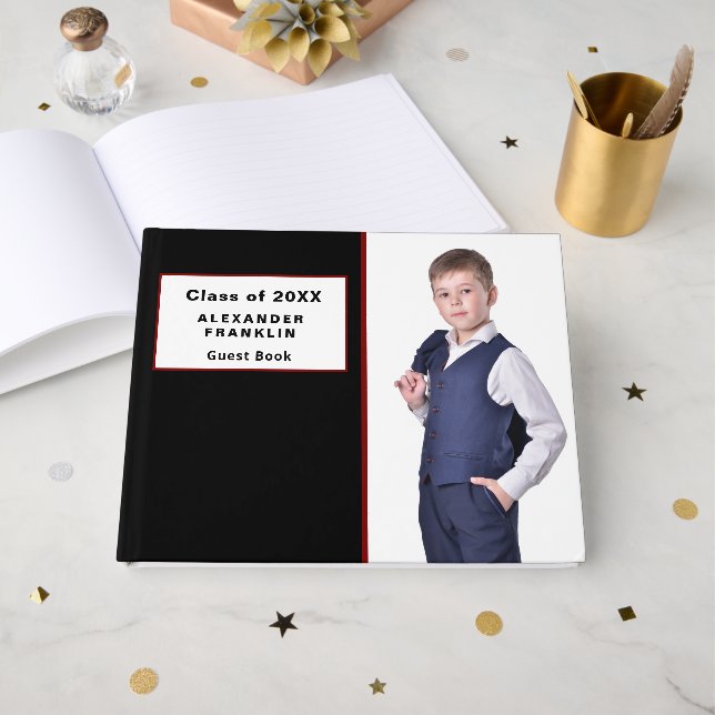 Modernes Graduate Abschluss Class Foto personalisi Gästebuch (Vorderseite Offen)