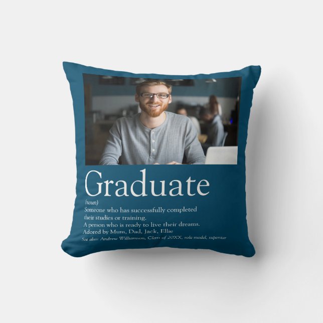Modernes Graduate Definition Blue Foto Kissen (Vorderseite)