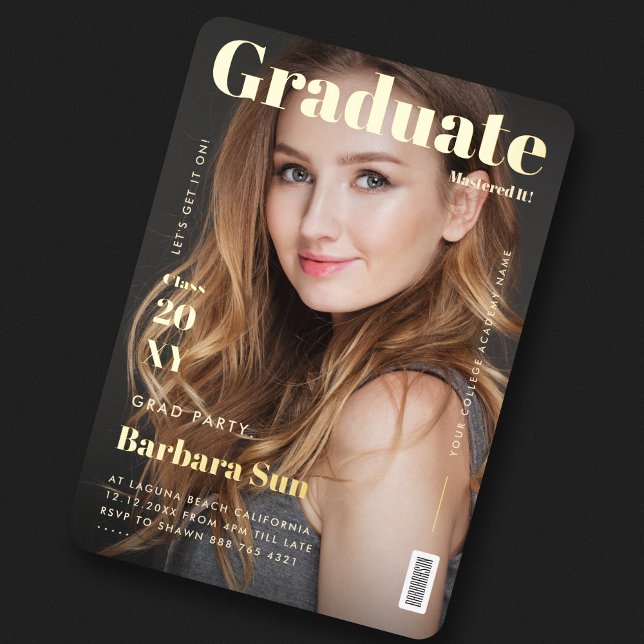 Modernes Graduate Magazine Cover Abschluss Gold Folieneinladung (Modern Graduate Magazine Cover Graduation Gold Foil Invitation
)