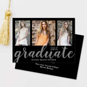 Modernes Graduate Script 3-Foto Collage Abschluss Ankündigung
