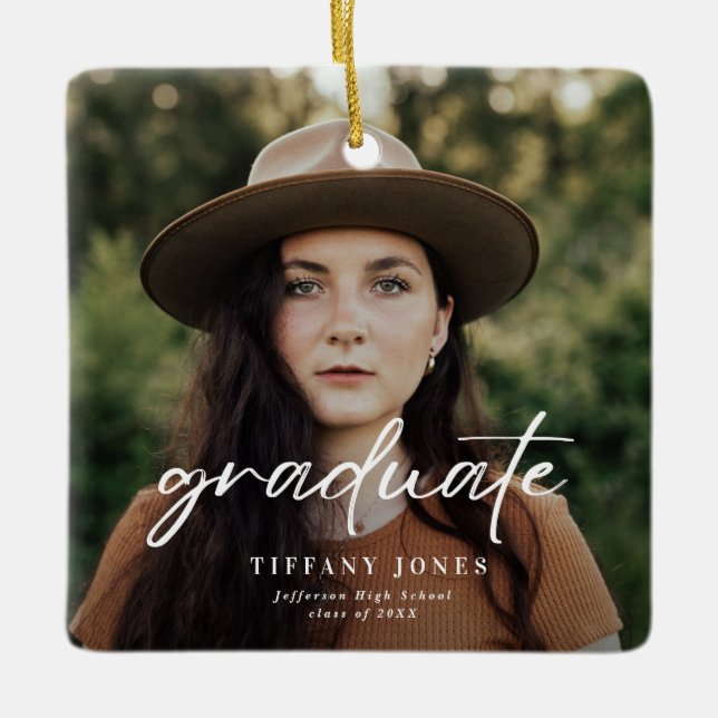 Modernes Graduate White Script 4 Fotos Abschluss Keramikornament (Vorderseite)
