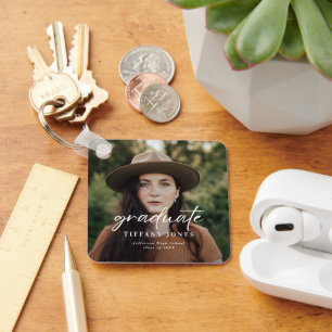 Modernes Graduate White Script 4 Fotos Abschluss Schlüsselanhänger