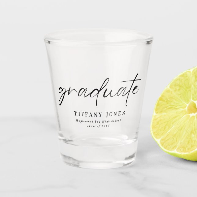 Modernes Graduate White Script 4 Fotos Abschluss Schnapsglas (Vorderseite)