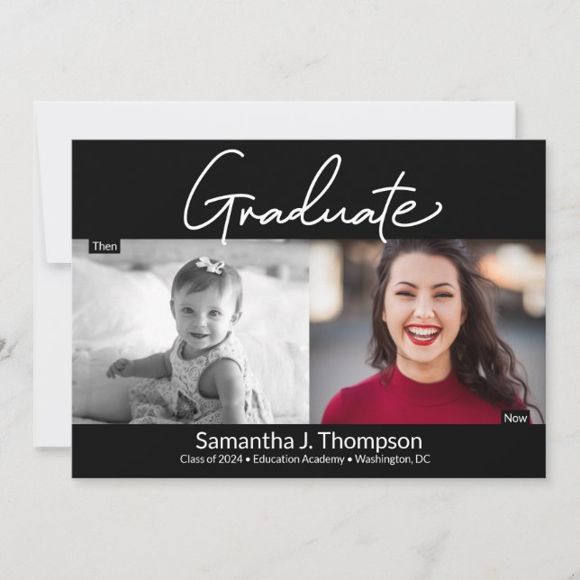 Modernes Graduiertenskript Dann und Jetzt Grad Fot Ankündigung (Vorderseite)