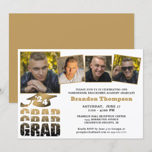 Modernes Graduiertenstudio 4 Fotos Schwarzes Gold Einladung