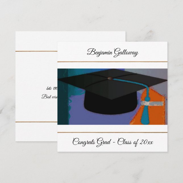 Modernes Graduierungspapier Lila Goldflache Karte (Vorne/Hinten)