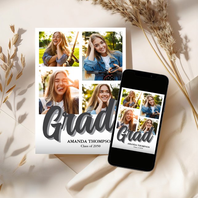 Modernes Graduierungsparty - Multi-Foto Einladung (Graduation photo invitation template)