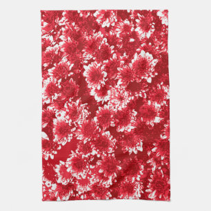 Modernes grafisches Dahlia-Muster, dunkelrot und w Küchentuch