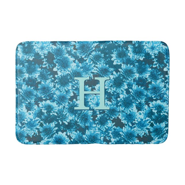 Modernes grafisches Dahlia-Muster, Indigoblau Badematte (Vorderseite)