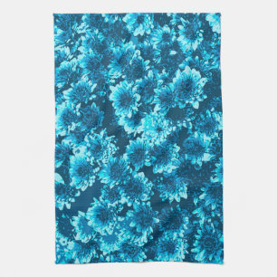 Modernes grafisches Dahlia-Muster, Indigoblau Küchentuch