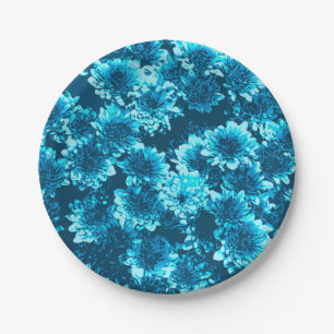 Modernes grafisches Dahlia-Muster, Indigoblau Pappteller