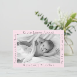 Modernes Grau auf Pastel Pink Birth Ankündigung