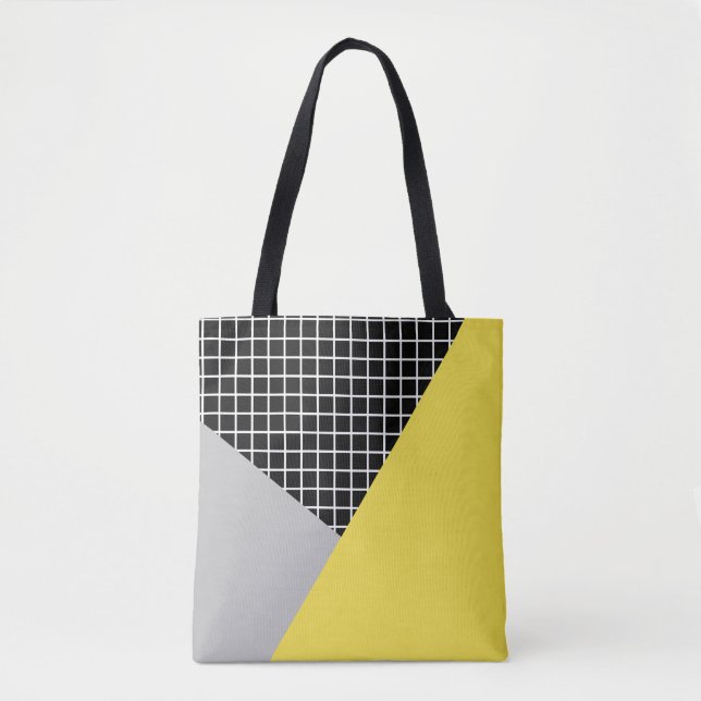 Modernes, grau-gelbes Blockgitter Tasche (Vorderseite)