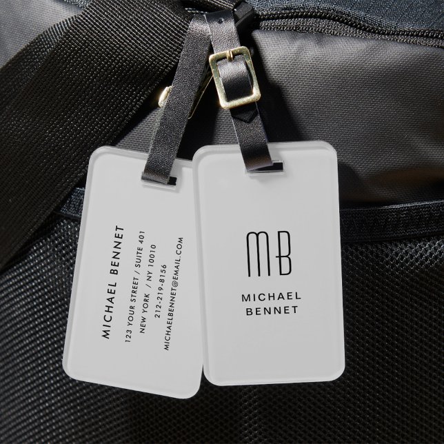 Modernes Grau Mit Monogramm Gepäckanhänger (Modern Gray Monogrammed Luggage Tag)