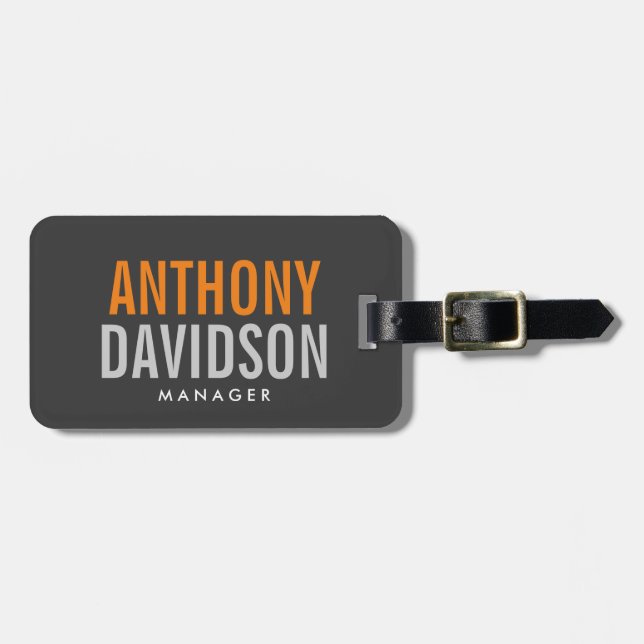 Modernes, grau-orangefarbenes, feines, Minimalisti Gepäckanhänger (Vorderseite horizontal)