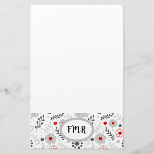 Modernes Grau-Rot-Bläschen-Monogramm Briefpapier