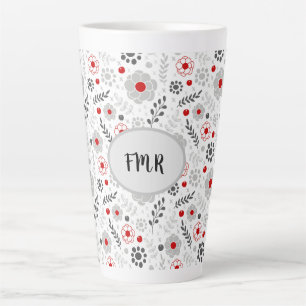 Modernes Grau-Rot-Bläschen-Monogramm Milchtasse