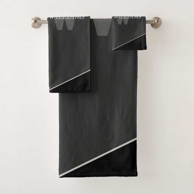Modernes Grau-Schwarz-Monogramm Badhandtuch Set (Insitu)
