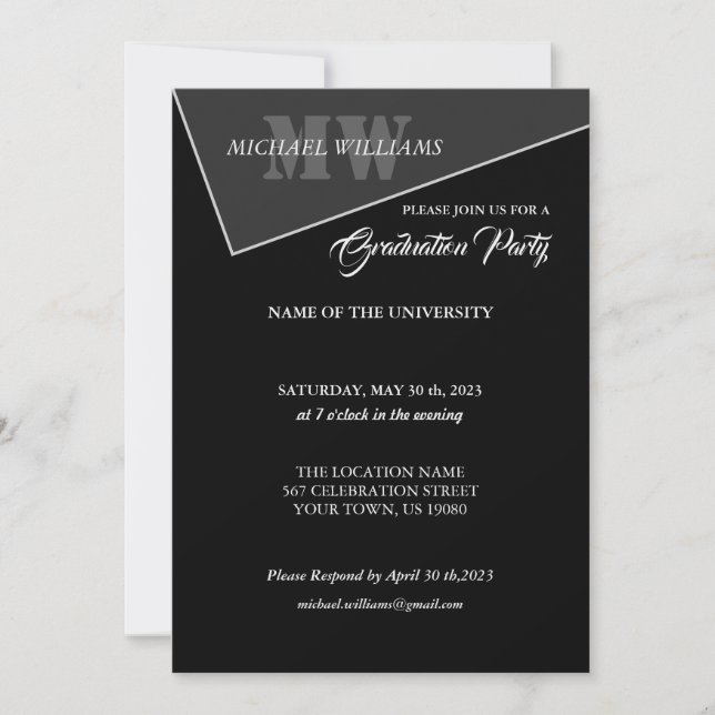 Modernes Grau-Schwarz-Monogramm Einladung (Vorderseite)