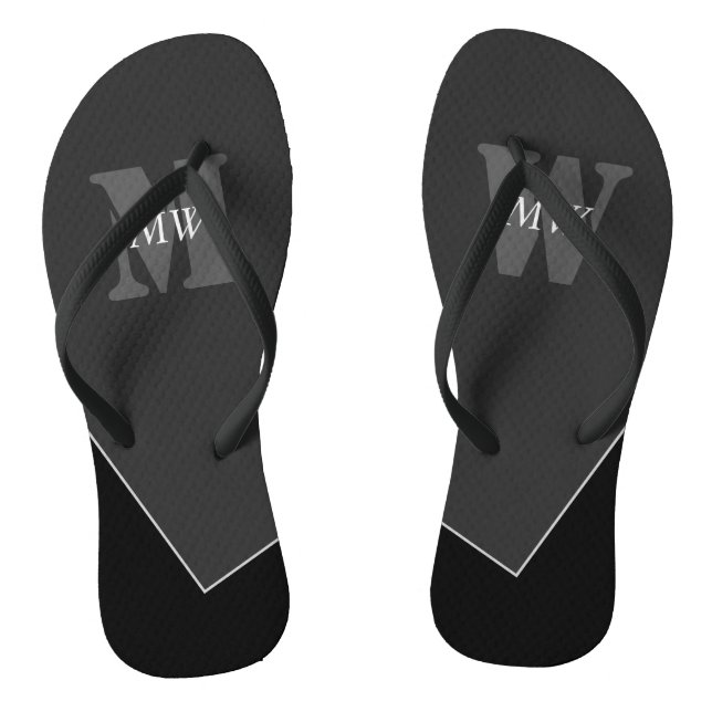 Modernes Grau-Schwarz-Monogramm Flip Flops (Fußbett)
